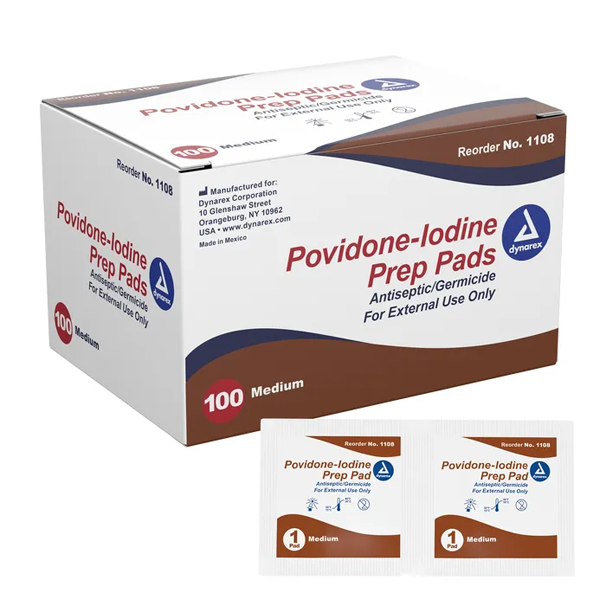 Dynarex Povidone Iodine Medium Prep Pads (100/BX)