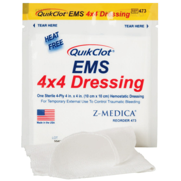 QuikClot EMS Dressing 4″ X 4″ W/ Kaolin