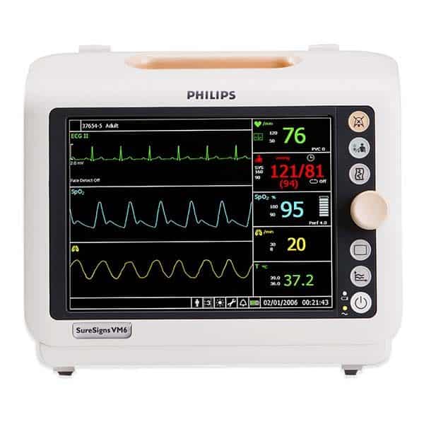 Philips SureSigns VM6 Patient Monitor With ECG, NIBP, SPO2, & Temp – Refurbished