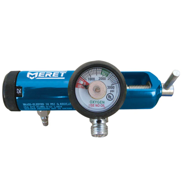 Meret Oxygen Regulator W/ 1 Barb & 2 DISS 0-25 LPM – Blue